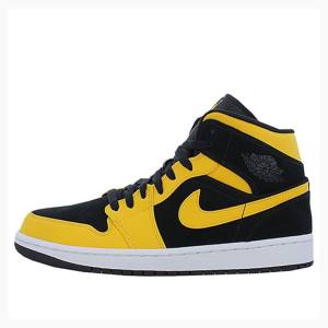 Air Jordan 1 Barbati Nike Mid-High Ghete Baschet Negrii Galbeni | JD-028TN