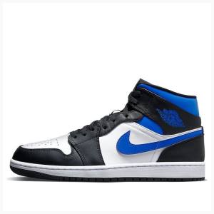 Air Jordan 1 Barbati Nike Mid-High Ghete Baschet Albi Negrii Albastri | JD-305QN