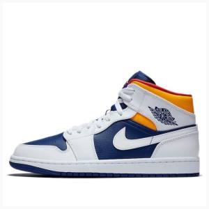 Air Jordan 1 Barbati Nike Mid-High Ghete Baschet Albi Albastri Portocalii | JD-893XM