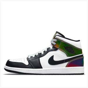 Air Jordan 1 Barbati Nike Mid-High Heat Reactive Ghete Baschet Albi Negrii | JD-324YM