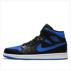 Air Jordan 1 Barbati Nike Mid-High Hyper Royal Ghete Baschet Albastri Negrii | JD-146KJ