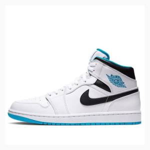 Air Jordan 1 Barbati Nike Mid-High Laser Ghete Baschet Albi Albastri Negrii | JD-384XH