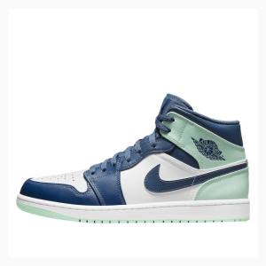 Air Jordan 1 Barbati Nike Mid-High Mint Ghete Baschet Albastri Albi | JD-517QG