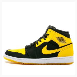 Air Jordan 1 Barbati Nike Mid-High New Love Ghete Baschet Negrii Galbeni | JD-431RC