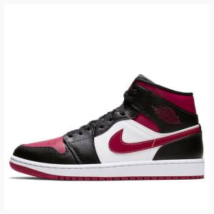 Air Jordan 1 Barbati Nike Mid-High Noble Ghete Baschet Negrii Albi Rosii | JD-654VN