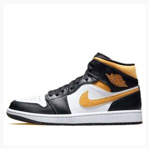 Air Jordan 1 Barbati Nike Mid-High Pollen Ghete Baschet Negrii Albi Galbeni | JD-801OG