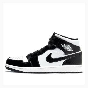 Air Jordan 1 Barbati Nike Mid-High SE ASW All Star Panda Lacuita Piele 2021 - Carbon Fiber Ghete Baschet Negrii Albi | JD-856CG