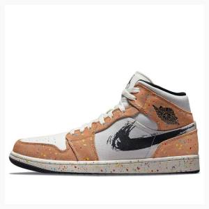 Air Jordan 1 Barbati Nike Mid-High SE Brushstroke Ghete Baschet Albi Maro | JD-984IA