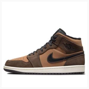 Air Jordan 1 Barbati Nike Mid-High SE Dark Chocolate Ghete Baschet Maro | JD-836UZ