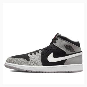 Air Jordan 1 Barbati Nike Mid-High SE Elephant Print Ghete Baschet Albi Negrii Gri | JD-943GJ