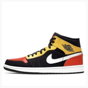 Air Jordan 1 Barbati Nike Mid-High SE Ghete Baschet Negrii Galbeni Portocalii | JD-072WH