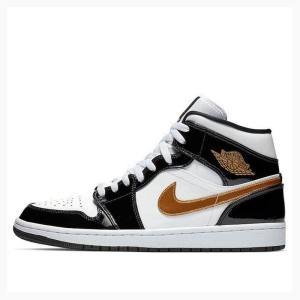 Air Jordan 1 Barbati Nike Mid-High SE Ghete Baschet Negrii Aurii | JD-732NH