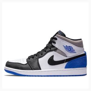 Air Jordan 1 Barbati Nike Mid-High SE Ghete Baschet Negrii Albi Albastri | JD-910UB