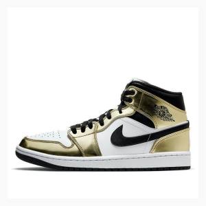 Air Jordan 1 Barbati Nike Mid-High SE 'Metallic Gold' Ghete Baschet Aurii Negrii | JD-314VQ