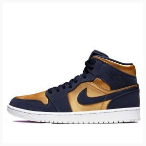 Air Jordan 1 Barbati Nike Mid-High SE Obsidian Ghete Baschet Aurii Bleumarin | JD-691HG