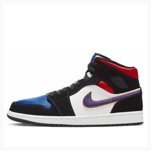 Air Jordan 1 Barbati Nike Mid-High SE Rivals Ghete Baschet Negrii Violet Albastri | JD-615YW