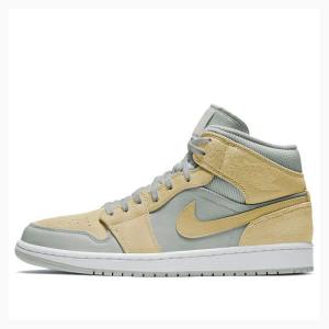 Air Jordan 1 Barbati Nike Mid-High SE 'Tan Grey' Ghete Baschet Gri Galbeni | JD-697NK