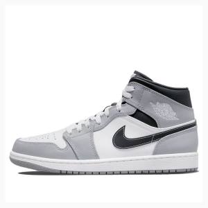 Air Jordan 1 Barbati Nike Mid-High Smoke Ghete Baschet Gri Albi Negrii | JD-834EM