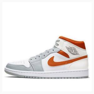 Air Jordan 1 Barbati Nike Mid-High Starfish Ghete Baschet Albi Gri Portocalii | JD-934CW