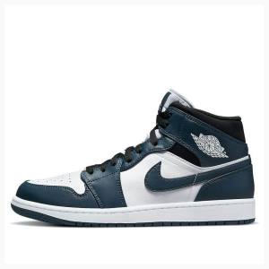 Air Jordan 1 Barbati Nike Mid-High Teal Ghete Baschet Albi Albastri | JD-961HL