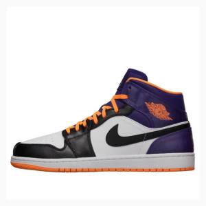 Air Jordan 1 Barbati Nike Mid-High White Bright Citrus Ghete Baschet Violet Negrii Portocalii | JD-178FU