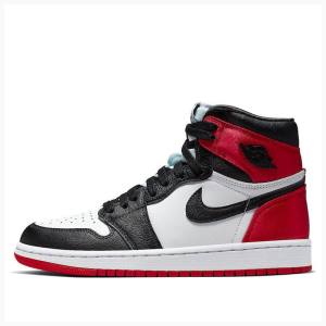 Air Jordan 1 Dama Nike High OG Satin Black Bombeu Ghete Baschet Rosii Negrii | JD-875FS