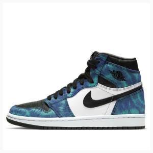 Air Jordan 1 Dama Nike High OG Tie Dye Ghete Baschet Albi Negrii Albastri | JD-034CP