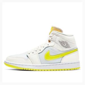 Air Jordan 1 Dama Nike MId SE Sail Ghete Baschet Albi Galbeni | JD-752IP