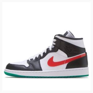 Air Jordan 1 Dama Nike Mid-High Alternate Swooshes Ghete Baschet Negrii Rosii Verzi | JD-623CB