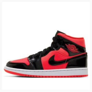 Air Jordan 1 Dama Nike Mid-High Bright Crimson Ghete Baschet Rosii Negrii | JD-915QA