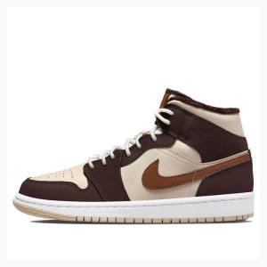 Air Jordan 1 Dama Nike Mid-High Brown Basalt Oatmeal Ghete Baschet Maro | JD-742PF