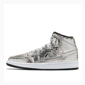 Air Jordan 1 Dama Nike Mid-High Flashing Lights Ghete Baschet Argintii | JD-804GE