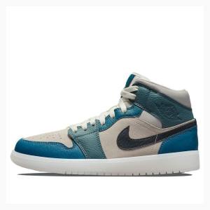 Air Jordan 1 Dama Nike Mid-High Ghete Baschet Albastri Albi Rosii | JD-064HW