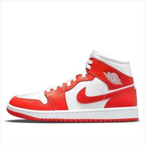 Air Jordan 1 Dama Nike Mid-High Ghete Baschet Rosii Albi | JD-518UY