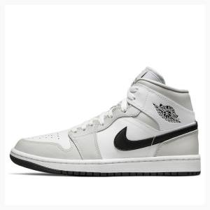 Air Jordan 1 Dama Nike Mid-High Ghete Baschet Albi Gri Negrii | JD-528ZU