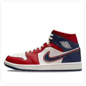 Air Jordan 1 Dama Nike Mid-High Ghete Baschet Albastri Rosii | JD-823PM