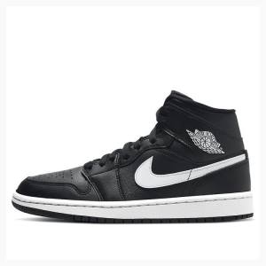 Air Jordan 1 Dama Nike Mid-High Ghete Baschet Negrii Albi | JD-987BN