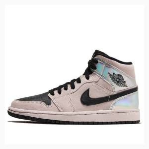 Air Jordan 1 Dama Nike Mid-High Iridescent Ghete Baschet Roz Negrii | JD-512EL