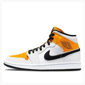 Air Jordan 1 Dama Nike Mid-High Perforated – Ghete Baschet Aurii Negrii | JD-614UT