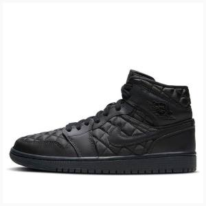 Air Jordan 1 Dama Nike Mid-High SE 'Black Quilted' Ghete Baschet Negrii | JD-302CT