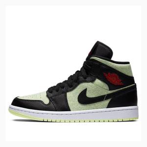 Air Jordan 1 Dama Nike Mid-High SE 'Black Barely Volt' Ghete Baschet Negrii Verzi | JD-764YX