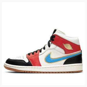 Air Jordan 1 Dama Nike Mid-High SE Let(Her)Man Ghete Baschet Albi Rosii Albastri | JD-148JI