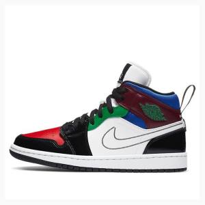 Air Jordan 1 Dama Nike Mid-High SE Multi-Color Ghete Baschet Negrii Rosii Verzi Albastri | JD-235GF