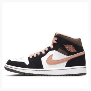 Air Jordan 1 Dama Nike Mid-High SE Peach Mocha Ghete Baschet Albi Negrii Roz | JD-712FP