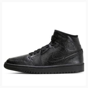 Air Jordan 1 Dama Nike Mid-High Snakeskin Ghete Baschet Negrii | JD-650IF