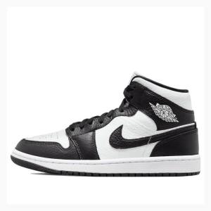 Air Jordan 1 Dama Nike Mid-High Split Ghete Baschet Negrii Albi | JD-451JF