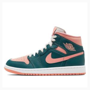 Air Jordan 1 Dama Nike Mid-High Teal Ghete Baschet Verzi Roz | JD-523DM