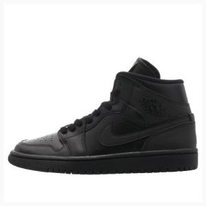 Air Jordan 1 Dama Nike Mid-High Triple Ghete Baschet Negrii | JD-213RQ