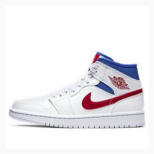 Air Jordan 1 Dama Nike Mid-High USA Ghete Baschet Albi Albastri Rosii | JD-710LC