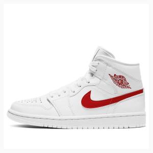 Air Jordan 1 Dama Nike Mid-High 'White University Red' Ghete Baschet Albi Rosii | JD-085GL